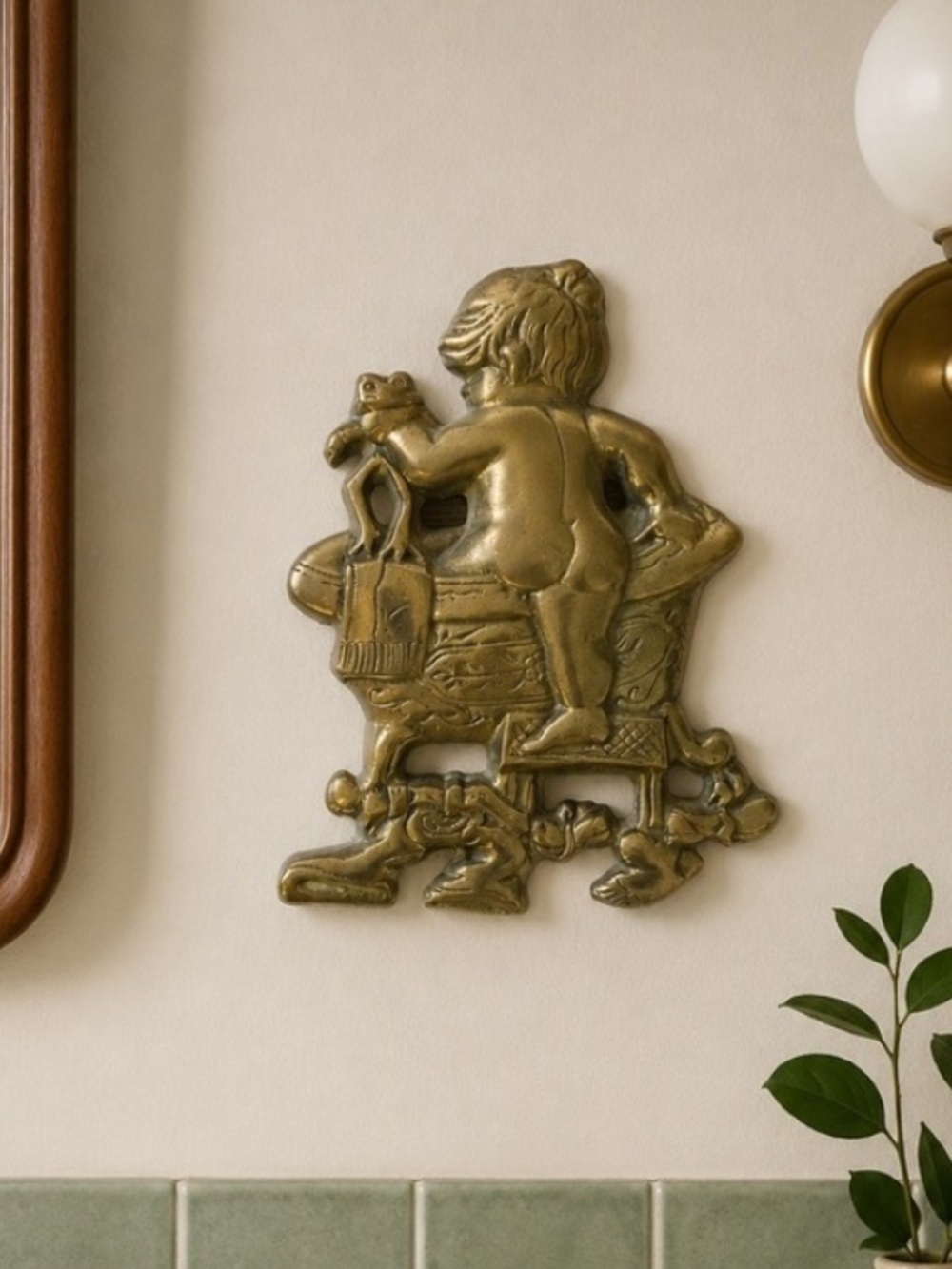 Vintage‎ Brass Child Bath Frog Wall Plaque Nursery Bathroom Decor Mid Century